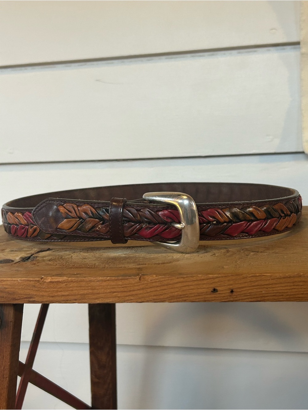 The Territory Ahead Vintage 1991 Woven Leather Belt Womens 36